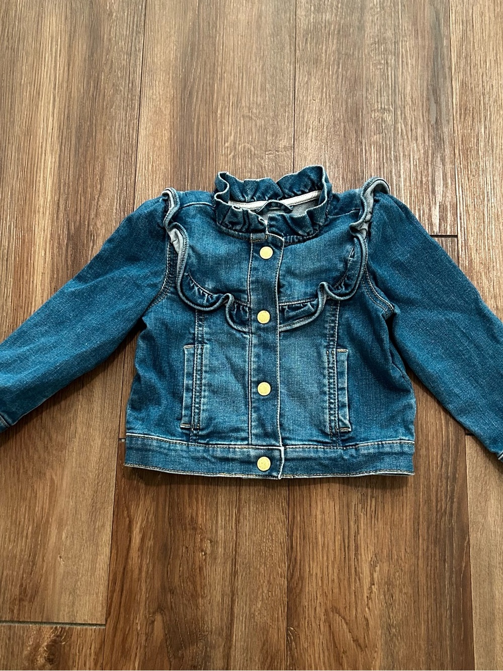 JANIE and JACK Girls Denim Ruffle Jacket Medium Blue Wash Snap Closure 2T